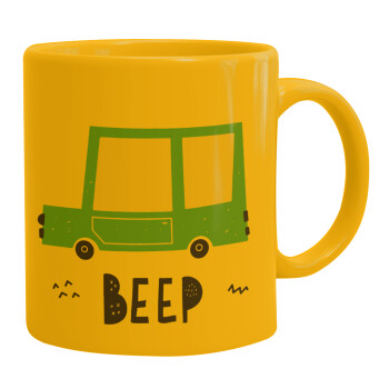 Car BEEP..., Κούπα, κεραμική κίτρινη, 330ml (1 τεμάχιο)