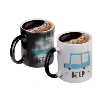 Car BEEP..., Color changing magic Mug, ceramic, 330ml when adding hot liquid inside, the black colour desappears (1 pcs)