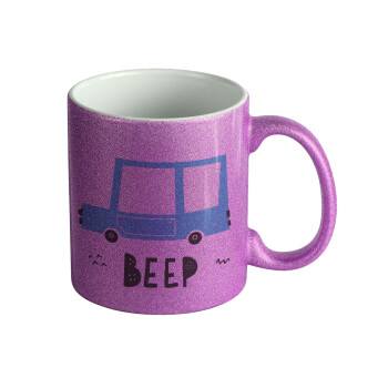Car BEEP..., Κούπα Μωβ Glitter που γυαλίζει, κεραμική, 330ml