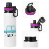 Metallic water bottle with safety lid, 850ml aluminum