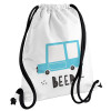 Backpack pouch GYMBAG white, with pocket (40x48cm) & thick cords