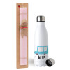 Easter Set, metallic stainless steel water bottle (750ml) & scented flat Easter candle (30cm) (PINK)