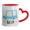 Mug heart red handle, ceramic, 330ml