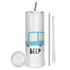 Tumbler stainless steel 600ml, with metal straw & cleaning brush