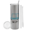Tumbler stainless steel Silver 600ml, with metal straw & cleaning brush