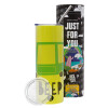 Neon Yellow Travel Tumbler, with metal straw (Stainless steel 304 Food grade, BPA free, 600ml)