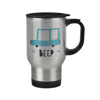 Car BEEP..., Stainless steel travel mug with lid, double wall 450ml