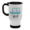 Car BEEP..., Stainless steel travel mug with lid, double wall (warm) white 450ml