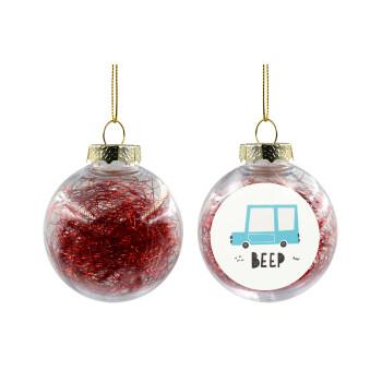 Car BEEP..., Χριστουγεννιάτικη μπάλα δένδρου διάφανη με κόκκινο γέμισμα 8cm