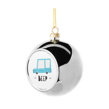 Car BEEP..., Χριστουγεννιάτικη μπάλα δένδρου Ασημένια 8cm