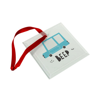 Car BEEP..., Christmas ornament, glass square ornament 9x9cm