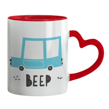 Car BEEP..., Κούπα καρδιά χερούλι κόκκινη, κεραμική, 330ml
