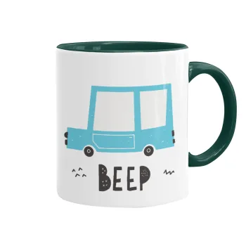 Car BEEP..., Κούπα χρωματιστή πράσινη, κεραμική, 330ml
