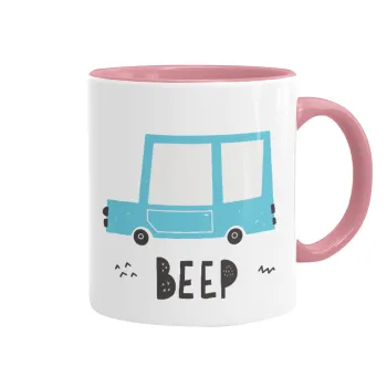 Car BEEP..., Κούπα χρωματιστή ροζ, κεραμική, 330ml