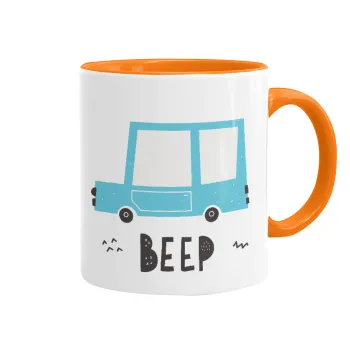 Car BEEP..., Κούπα χρωματιστή πορτοκαλί, κεραμική, 330ml