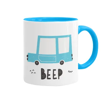 Car BEEP..., Κούπα χρωματιστή γαλάζια, κεραμική, 330ml