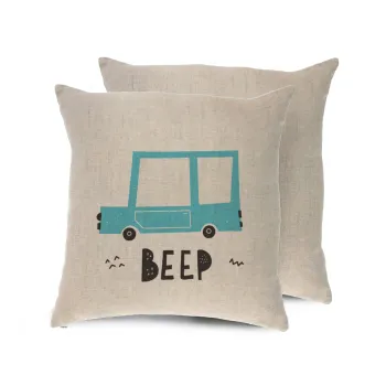 Car BEEP..., Μαξιλάρι καναπέ ΛΙΝΟ 40x40cm περιέχεται το  γέμισμα