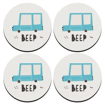 Car BEEP..., ΣΕΤ 4 Σουβέρ ξύλινα στρογγυλά (9cm)