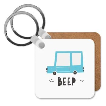 Car BEEP..., Μπρελόκ Ξύλινο τετράγωνο MDF
