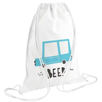 Car BEEP..., Τσάντα πλάτης πουγκί GYMBAG λευκή (28x40cm)