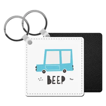 Car BEEP..., Μπρελόκ Δερματίνη, τετράγωνο ΜΑΥΡΟ (5x5cm)