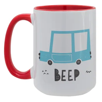 Car BEEP..., Κούπα Mega 15oz, κεραμική Κόκκινη, 450ml