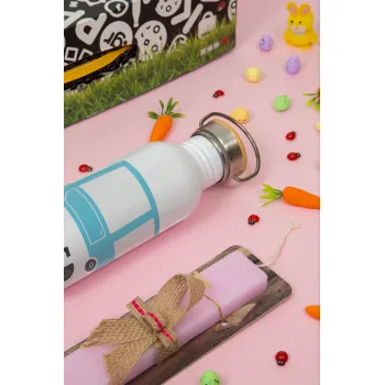 Car BEEP..., Πασχαλινή Λαμπάδα με παγούρι μεταλλικό (620ml, stainless steel) & κερί αρωματικό πλακέ (30cm) (ΡΟΖ)