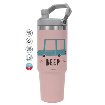 Car BEEP..., Pink color, 890ml (30oz) stainless Steel Tumbler with Handle