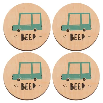 Car BEEP..., ΣΕΤ x4 Σουβέρ ξύλινα στρογγυλά plywood (9cm)