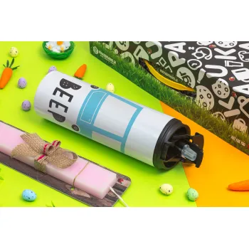 Car BEEP..., Πασχαλινή Λαμπάδα με Travel Tumbler θερμό με διπλό καπάκι (600ml, BPA free) & κερί αρωματικό πλακέ (30cm) (ΡΟΖ)