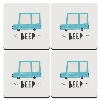 Car BEEP..., ΣΕΤ 4 Σουβέρ ξύλινα τετράγωνα (9cm)