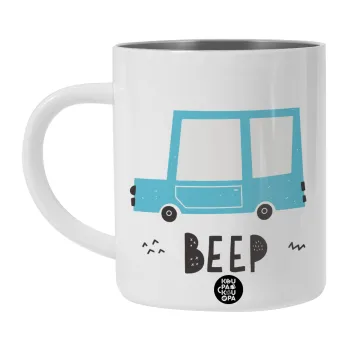 Car BEEP..., Λευκή Ανοξείδωτη Μεταλλική Κούπα 450ml - Διπλού Τοιχώματος 