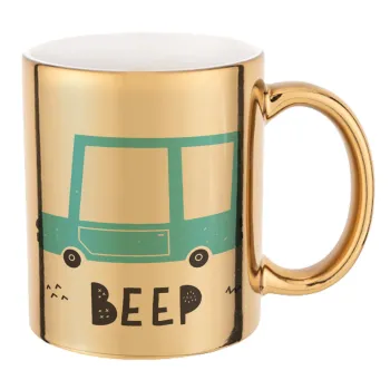 Car BEEP..., Κούπα κεραμική, χρυσή καθρέπτης, 330ml