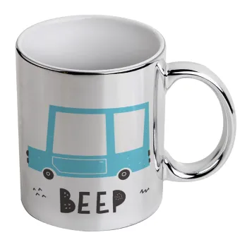 Car BEEP..., Κούπα κεραμική, ασημένια καθρέπτης, 330ml