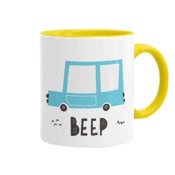 Car BEEP..., Κούπα χρωματιστή κίτρινη, κεραμική, 330ml