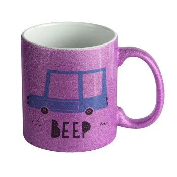 Car BEEP..., Κούπα Μωβ Glitter που γυαλίζει, κεραμική, 330ml