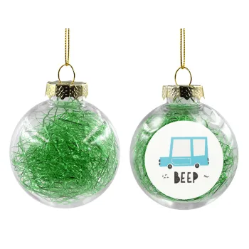 Car BEEP..., Transparent Christmas tree ball ornament with green filling 8cm