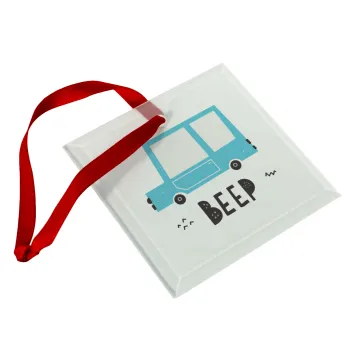 Car BEEP..., Christmas ornament, glass square ornament 9x9cm