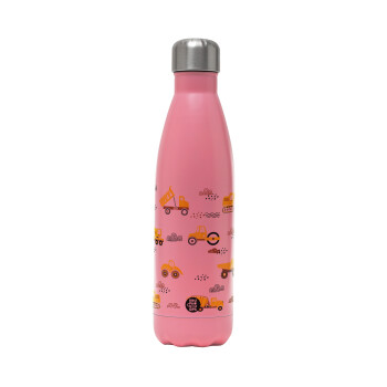 Car construction, Metal mug thermos Pink Mat (Stainless steel), double wall, 500ml