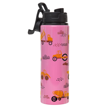 Car construction, Metallic water bottle with safety lid, 850ml aluminum