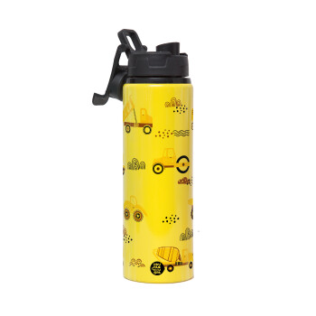 Car construction, Metallic water bottle with safety lid, 850ml aluminum