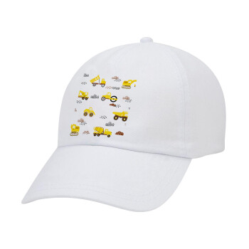 Αμαξάκια φορτωτές και μπουλντόζες, Καπέλο Ενηλίκων Baseball Λευκό 5-φύλλο (POLYESTER, ΕΝΗΛΙΚΩΝ, UNISEX, ONE SIZE)