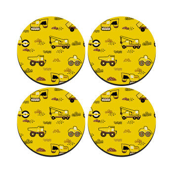Car construction, SET of 4 round wooden coasters (9cm)