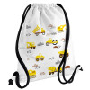 Car construction, Τσάντα πλάτης πουγκί GYMBAG λευκή, με τσέπη (40x48cm) & χονδρά κορδόνια