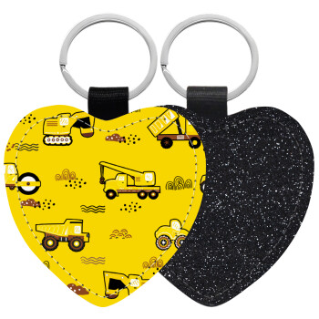 Car construction, Μπρελόκ PU δερμάτινο glitter καρδιά ΜΑΥΡΟ