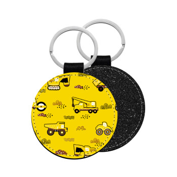 Car construction, Μπρελόκ Δερματίνη, στρογγυλό ΜΑΥΡΟ (5cm)