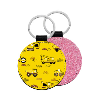 Car construction, Μπρελόκ Δερματίνη, στρογγυλό ΡΟΖ (5cm)