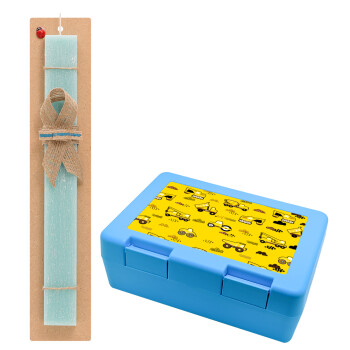 Car construction, Easter Set, children's snack container BLUE & Easter aromatic flat candle (30cm) (TURQUOISE)