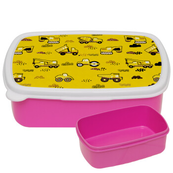 Αμαξάκια φορτωτές και μπουλντόζες, ΡΟΖ παιδικό δοχείο φαγητού (lunchbox) πλαστικό (BPA-FREE) Lunch Βox M18 x Π13 x Υ6cm