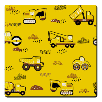 Αμαξάκια φορτωτές και μπουλντόζες, Τετράγωνο μαγνητάκι ξύλινο 6x6cm